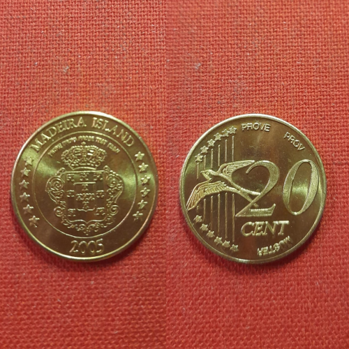 Мадейра остров 20 центов 2005г. Madeira Island,из набора евро-пробы,редкие
