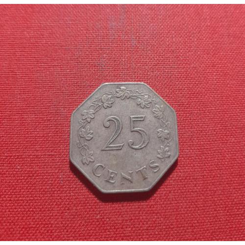 Мальта 25 центов 1975г.8-угольник,редкие,1 год чекана