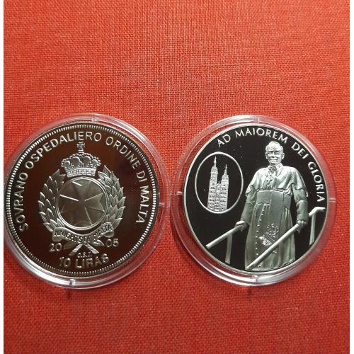 Мальтийский орден 10 лир 2005г.40мм Proof Иоанн Павел II/Ad maiorem dei gloria/из набора,очень редки