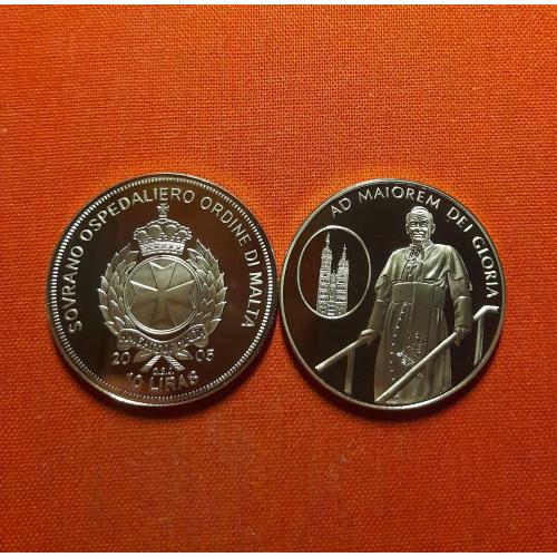 Мальтийский орден 10 лир 2005г.40мм Proof Иоанн Павел II/Ad maiorem dei gloria/из набора,очень редки