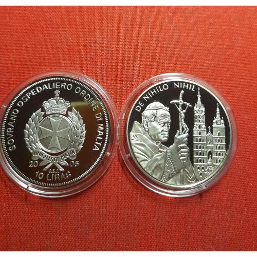 Мальтийский орден 10 лир 2005г.40мм Proof Иоанн Павел II /De nihilo nihil/из набора,очень редкие