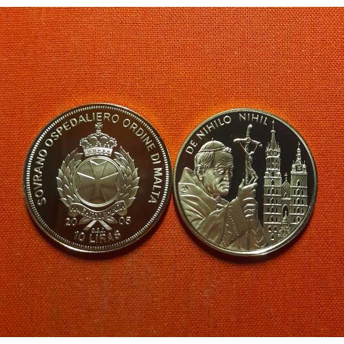 Мальтийский орден 10 лир 2005г.40мм Proof Иоанн Павел II /De nihilo nihil/из набора,очень редкие