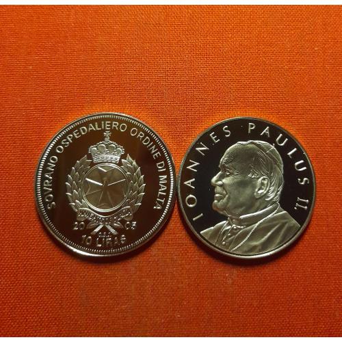 Мальтийский орден 10 лир 2005г.40мм Proof Иоанн Павел II/Ioannes Paulus II/из набора,очень редкие