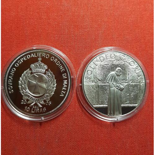 Мальтийский орден 10 лир 2005г.40мм Proof Иоанн Павел II /Soli deo gloria/из набора,очень редкие