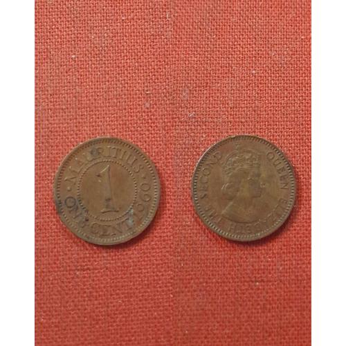 Маврикий 1 цент 1960г. 17,8мм,Бронза, Елизавета II,тир.500000,супер редкий номинал и год