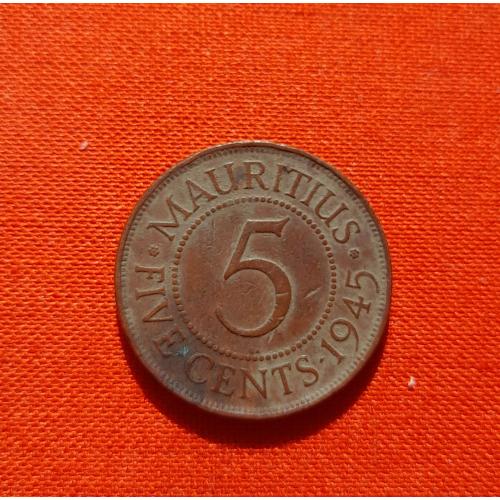 Маврикий (Британский) 5 центов 1945г.Георг VI супер сохран,редкие
