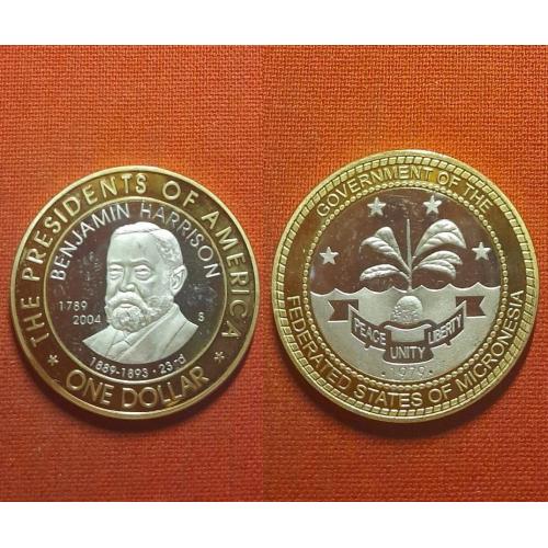 Микронезия 1 доллар 2004г.Федер. Штаты Микронезии,Benjamin Harrison 23-й Президент США,супер редкие