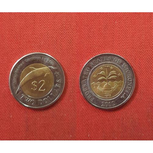 Микронезия 2 доллара 2012г.Федер. Штаты Микронезии,Дельфин, супер редкий