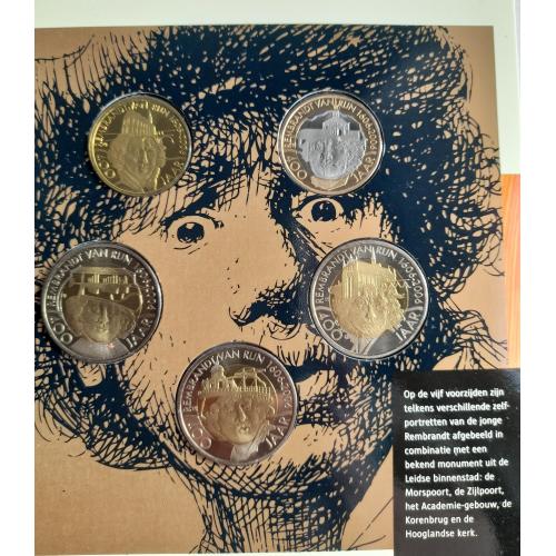 Набор из 5 монет 2006г.UNC,Нидерланды,г.Лейден,400-лет со дня рождения Рембрандта,картон,сертификат