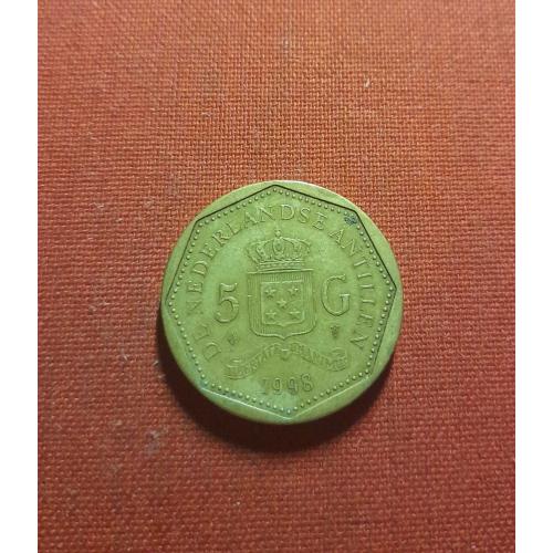 Нидерландские Антильские острова 5 гульденов 1998г. редкие