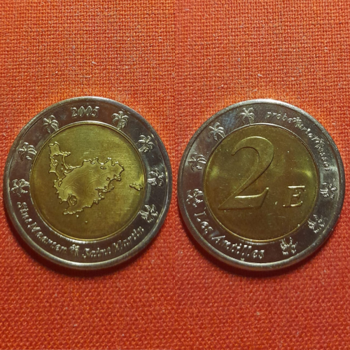 Сен-Мартен остров 2 евро 2005г.пробные,Sint Maarten,Нидерланд. Карибские Тер-рии,из набора редкие