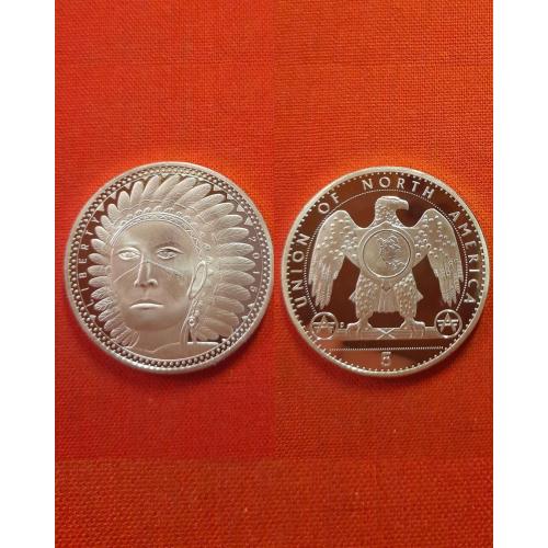Северо-Американский союз 5 амеро  2015г. 40мм,UNC,Голова индейца, аналог Евро,  Супер редкий 
