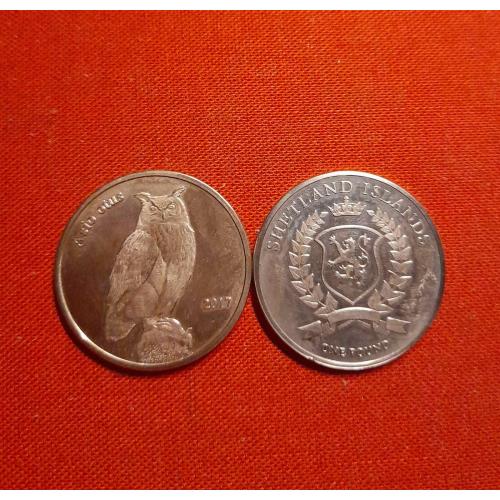 Шетландские острова 1 фунт 2017г.  Shetland Islands,Шотландия, Ушастая сова