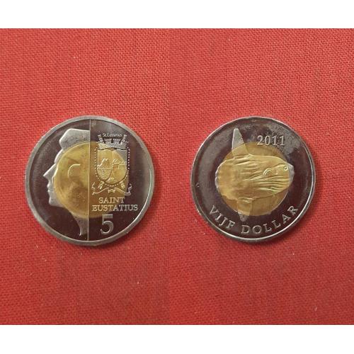 Синт - Эстатиус 5 долларов 2011г. Наветренные о-ва(Малые Антильские о-ва),Луна́-ры́ба,редкие