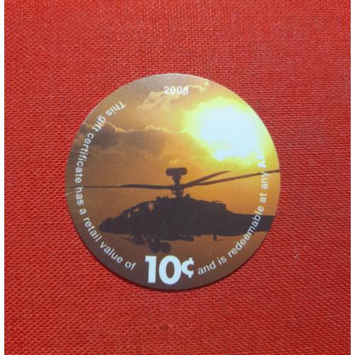 США 10 центов 2008г. военный подарочный сертификат AAFES,пластик,40,3 мм, редкие