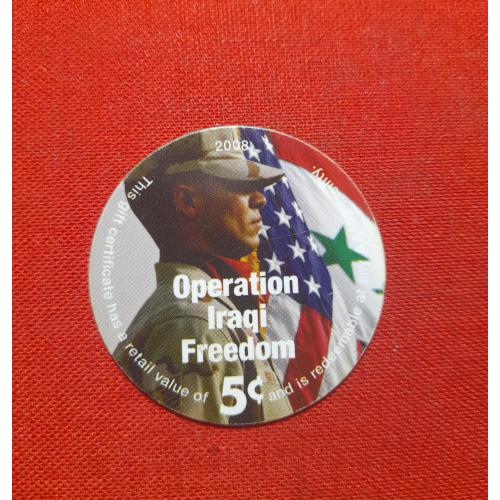 США 5 центов 2008г. военный подарочный сертификат AAFES,пластик,40,3 мм, редкие