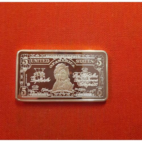 США 5 долларов SILVER CERTIFICATE, 50Х27мм,Unusual,Голова индейца,капсула  Супер редкий