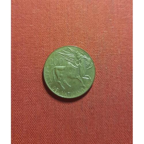 Ватикан 200 лир 1985г. Папа Иоанн Павел II,символ Евангелиста Марка,крылатый лев с Евангелием,редкие