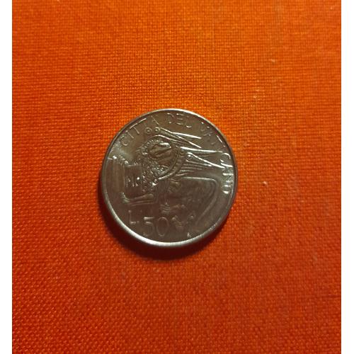 Ватикан 50 лир 1985г. Папа Иоанн Павел II,символ Евангелиста Марка,крылатый лев с Евангелием,редкие