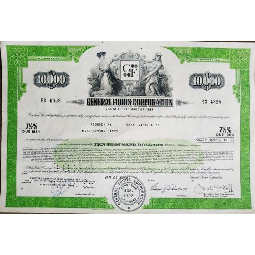 Акция США 1984 Банк USA Share General foods corporation GF 10000 $