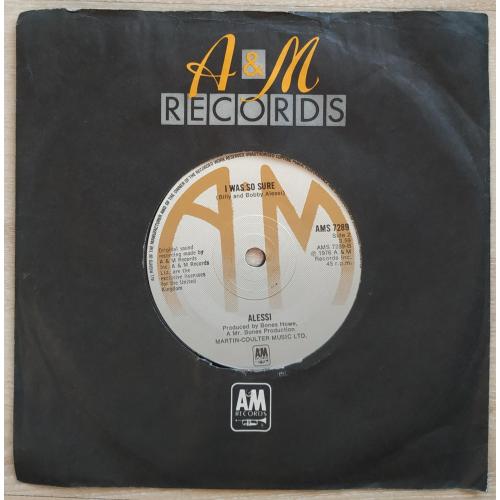 Alessi I Was So Sure Oh, Lori 7 LP Record Vinyl single Пластинка Винил