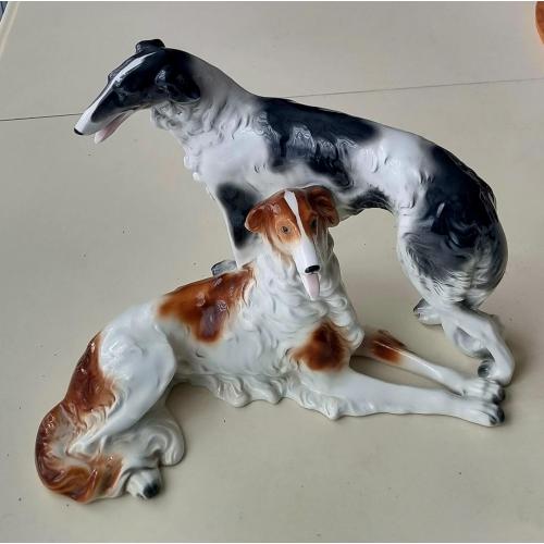 Фарфор статуэтка Две борзые собаки Unterweissbach Кunst Унтервайсбах Германия