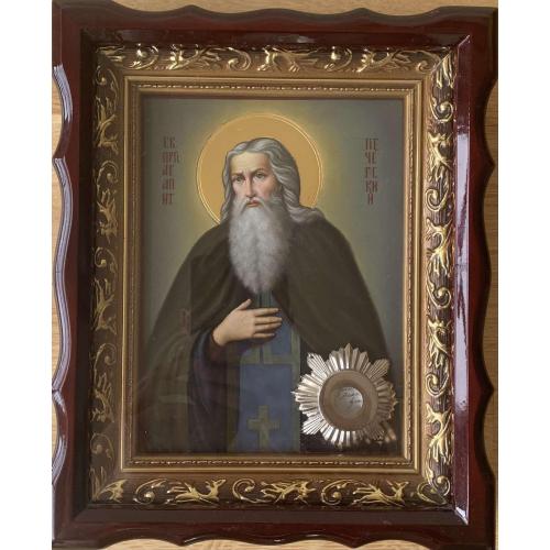 Ікона Святий преподобний Агапіт Печерський З частинкою мощів Деревина лєвкас олія
