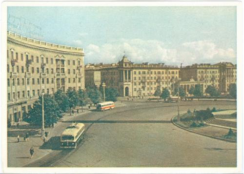 Минск Круглая площадь 1959 год Мінск Minsк Автобус Троллейбус  СССР