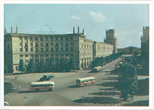 Минск Площадь Свердлова 1959 год Мінск Minsк Автобус Троллейбус  СССР