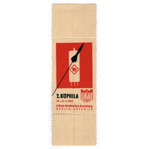 Непочтовая марка Филвыставка ГДР 1963 Космос Ракета Kreis-Briefmarken-Ausstellung Berlin Köpenik