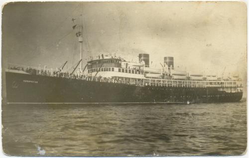 Одесса Теплоход Аджаристан 1930 годы  Корабль Фото открытка Черное море