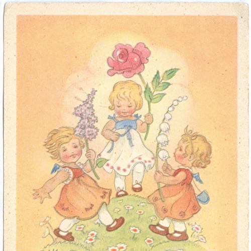 Открытка Изд. Германия ГДР 1953 год Дети Ребенок Цветы