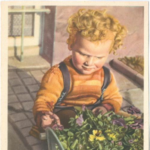 Открытка Изд. Германия ГДР Дети Ребенок Одежда Цветы Пропаганда