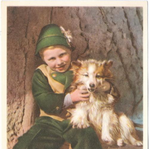 Открытка Изд. Германия ГДР Дети Ребенок Собака Одежда Пропаганда
