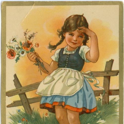 Открытка Сердечный Привет из  Германии ГДР 1954 год Дети Ребенок Девочка Одежда Цветы Пропаганда
