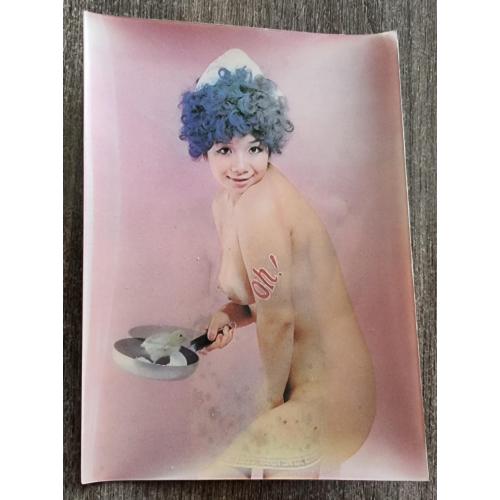 Переливающаяся стерео открытка Эротика Ню Девушка Япония Кулинария