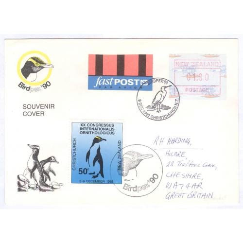 Письмо Новая Зеландия Великобритания 1990 Пингвин 20 конгресс по орнитологии Birdpex 90