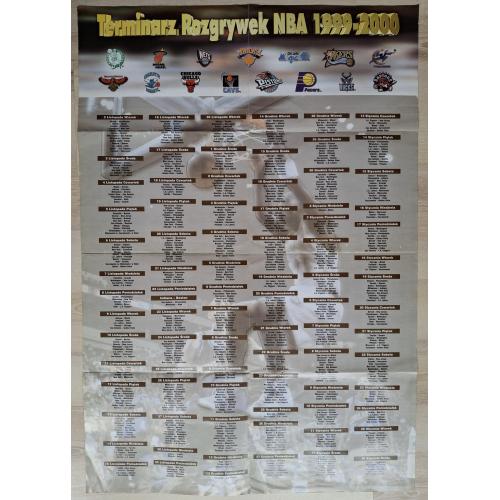 Плакат Постер Баскетбол НБА в сезоне1999 Basketball Vintage Poster Terminarz Rozgrywek NBA 1999-2000