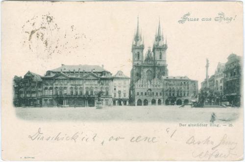 Привет из Праги Староместская площадь Gruss aus Prag Der altstadter Ring Почта 1898 год Dittersbach