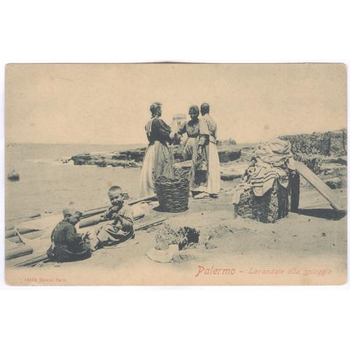  Палермо Прачки на пляже Сицилийские женщины дети Типы Sicilia Palermo Lavandaie alla spiaggia