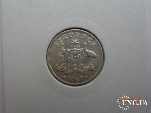 Австралия 6 пенсов 1941 George VI серебро отличное состояние очень редкая