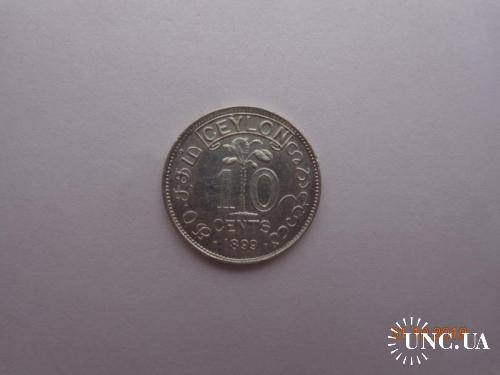 Британский Цейлон 10 центов 1899 Victoria серебро СУПЕР состояние очень редкая