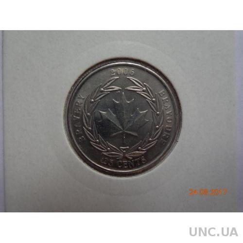 Канада 25 центов 2006 Elizabeth II "Medal of Bravery" СУПЕР состояние редкая
