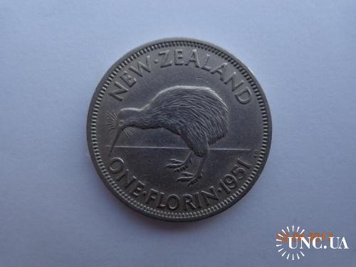 Новая Зеландия 1 флорин 1951 George VI "Kiwi bird" отличное состояние редкая
