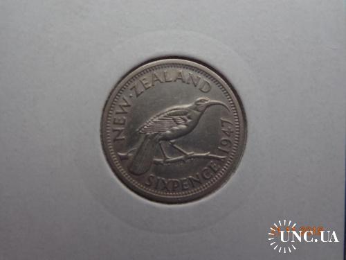 Новая Зеландия 6 пенсов 1947 George VI "Huia bird" отличное состояние очень редкая
