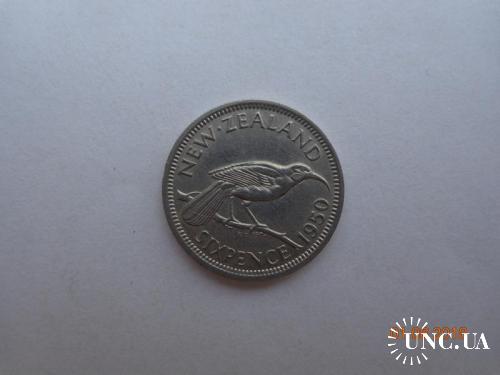 Новая Зеландия 6 пенсов 1950 George VI "Huia bird" СУПЕР состояние очень редкая (самый малый тираж)
