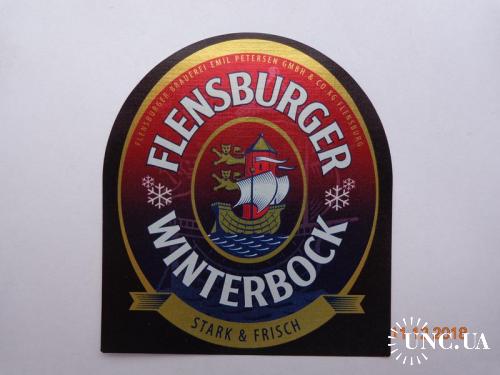 Пивная этикетка "Flensburger Winterbock" (Flensburger Brauerei GmbH, Flensburg, Германия)
