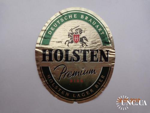 Пивная этикетка "Holsten Premium Bier" (Holsten-Brauerei AG, Гамбург, Германия)
