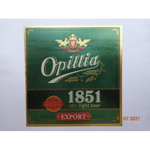 Пивная этикетка "Opillia Export 1851 Light beer 11,5%" (ООО "Пивоварня "Опілля", Тернополь, Украина)
