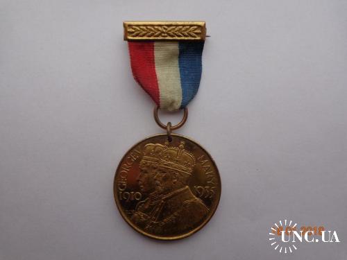 Великобритания. Медаль с лентой к 25-летию правления короля George V 1935 СУПЕР состояние редкая 1
